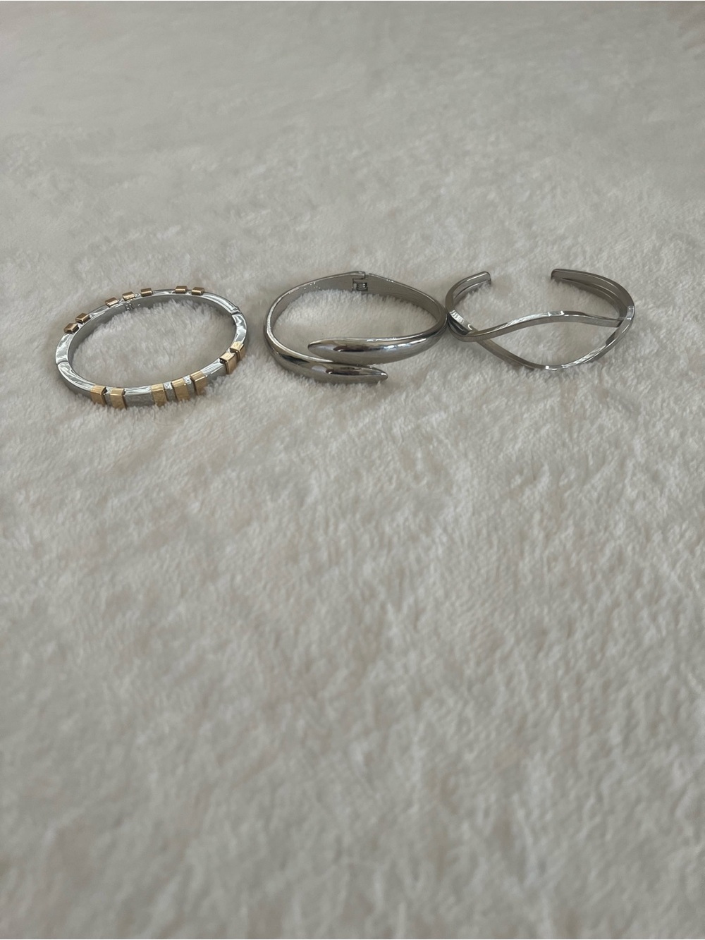 Silver and Gold Tone Women's Mixed Metal Bangle Bracelet Set of 3